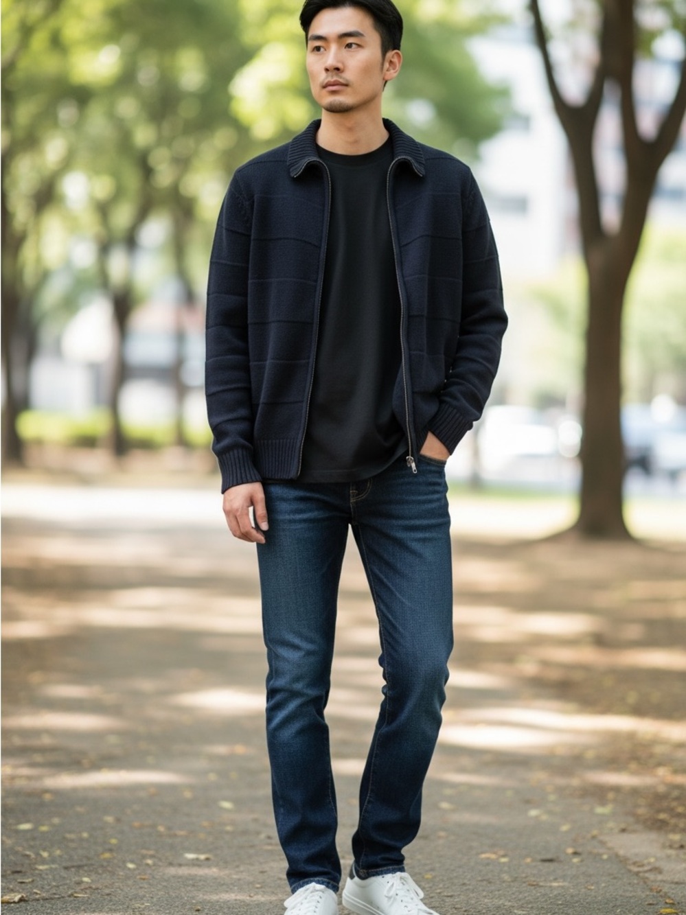 Men’s Full Zip Knit Sweater Jacket | Black | Size S